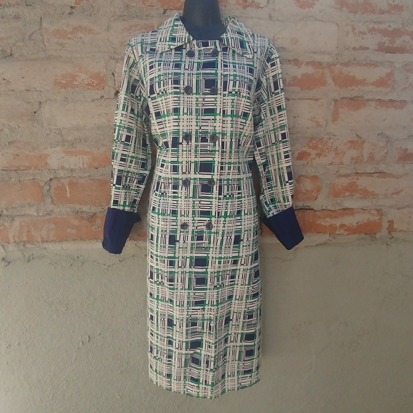 Vintage 70's Weave Print Plus Size Shirtdress - Picture 1 of 8